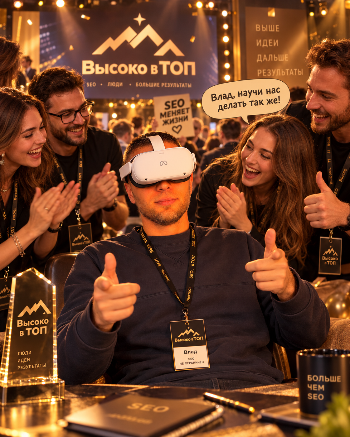 Влад в VR-очках на конференции Высоко в ТОП